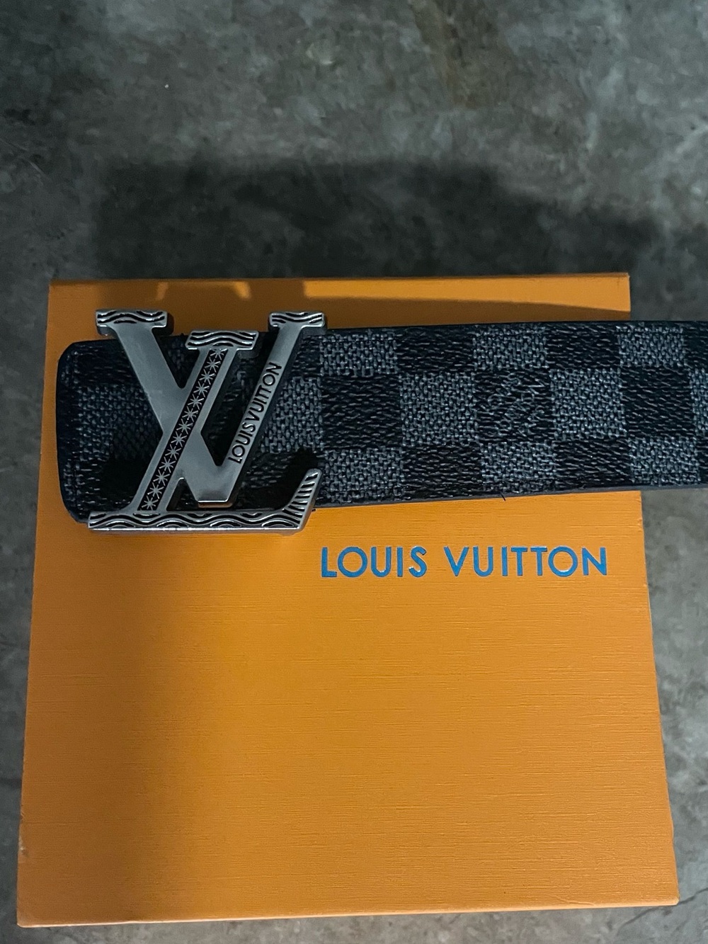 Louis Vuitton Men’s Belt Black Damier Graphite Initiales Belt with Silver Buckle